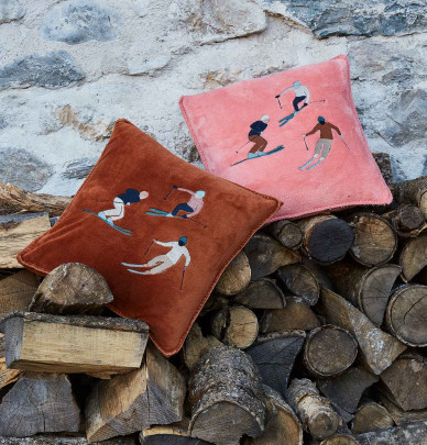 Housse coussin polaire Après-Ski caramel Sylvie Thiriez