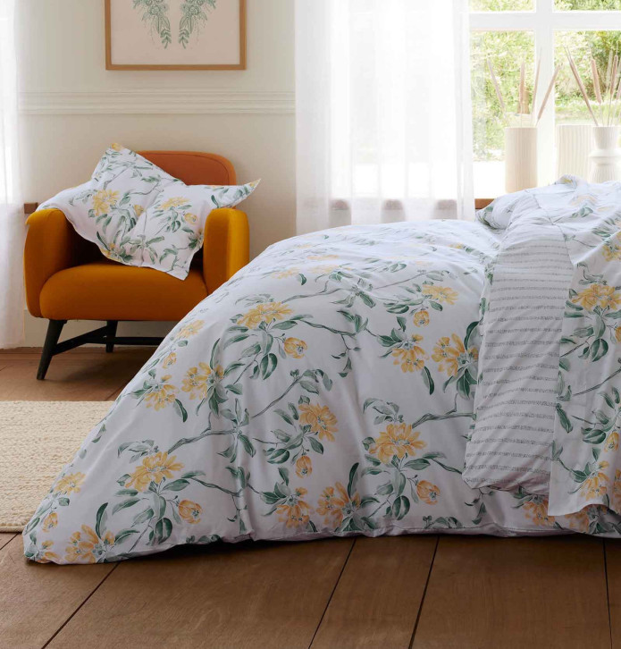 Parure de lit percale Elena ambre Tradilinge - Blancollection