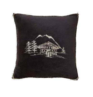 Housse coussin polaire Chalet d'alpage  charbon Sylvie Thiriez
