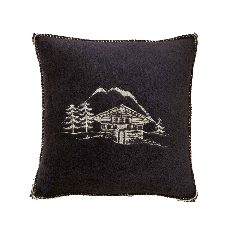 Housse coussin polaire Chalet d'alpage  charbon Sylvie Thiriez