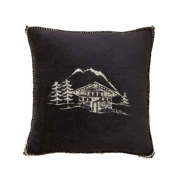 Housse coussin polaire Chalet d'alpage charbon Sylvie Thiriez Housse coussin polaire Chalet d'alpage charbon Sylvie Thiriez
