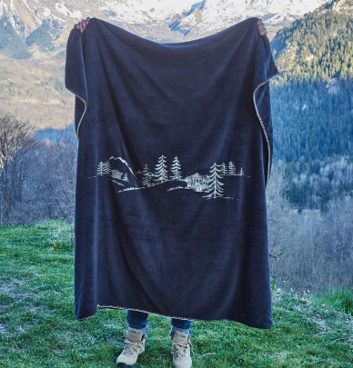 Plaid polaire Chalet d'alpage charbon Sylvie Thiriez - Blancollection