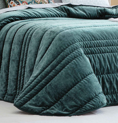 Couvre-lit velours matelassé Nui bleu Antilo