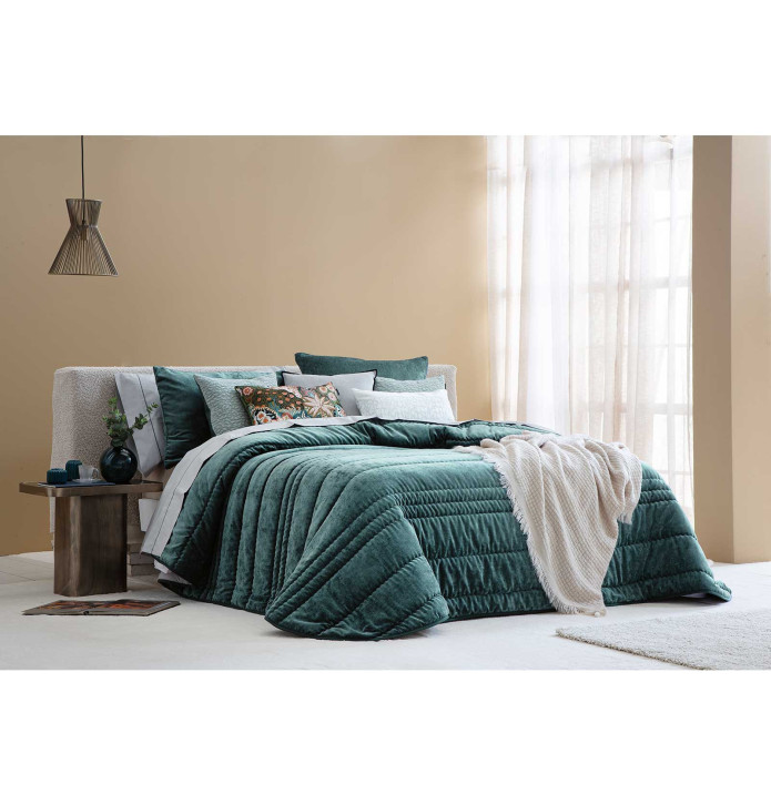 Couvre-lit velours matelassé Nui bleu Antilo - Blancollection