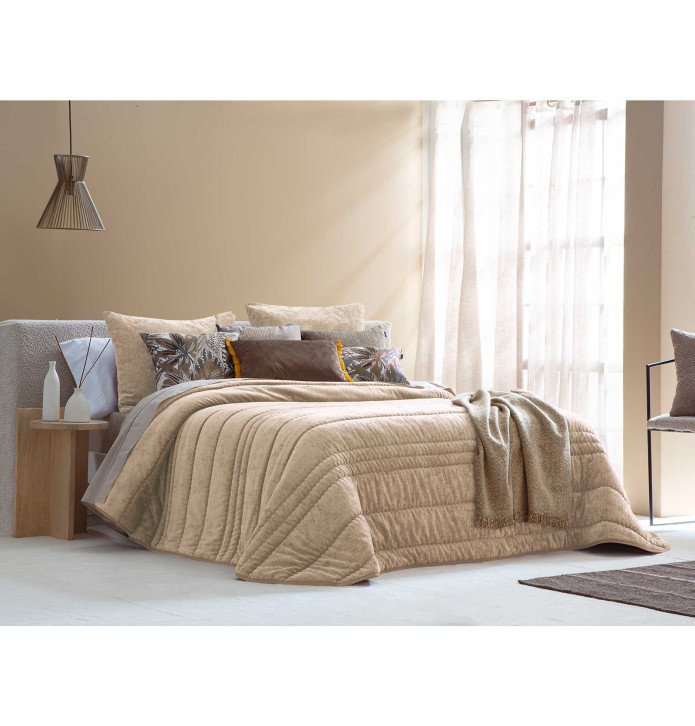 Couvre-lit velours matelassé Nui beige Antilo - Blancollection