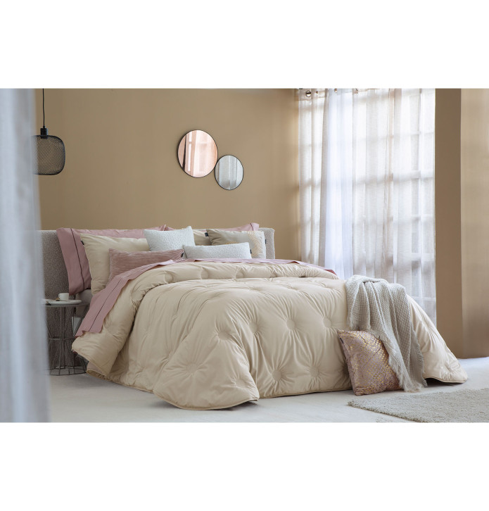 Couvre-lit velours matelassé Odin beige clair Antilo - Blancollection