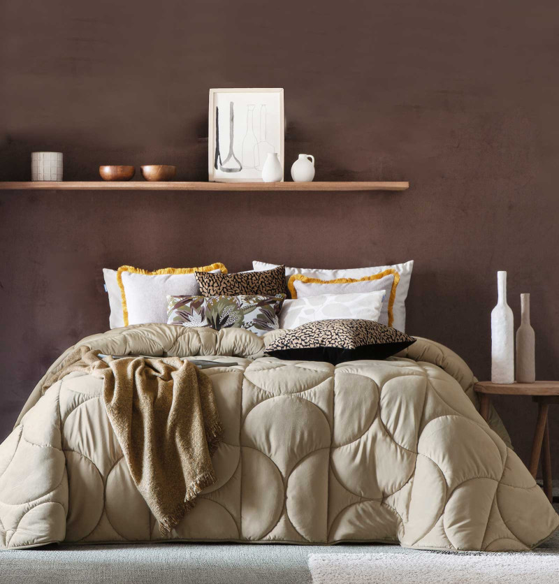 Couvre lit velours matelassé Arni beige Antilo