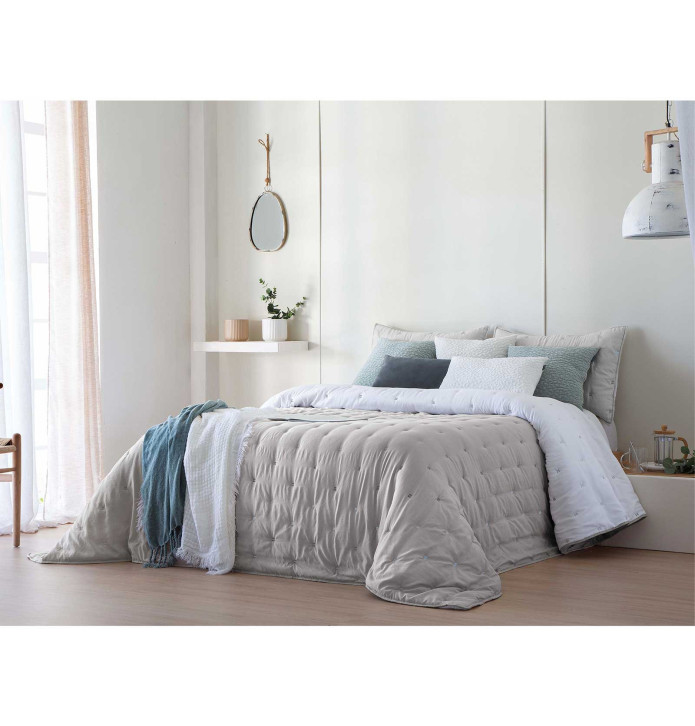 Couvre-lit matelassé Libet gris Antilo - Blancollection