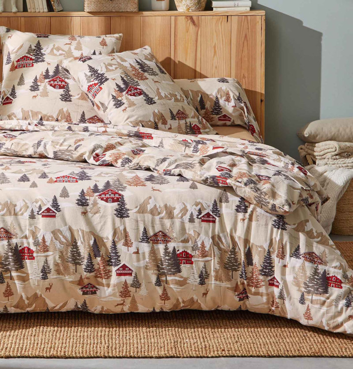 Parure flanelle housse de couette + taie d'oreiller Chalet Tradilinge - Blancollection