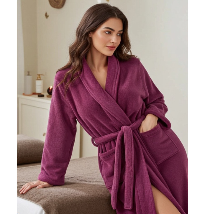 Peignoir polaire aubergine Sylvie Thiriez - Blancollection
