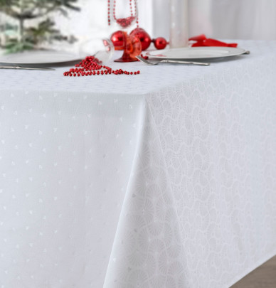 Nappe damassée Mandarin blanc/argent Calitex
