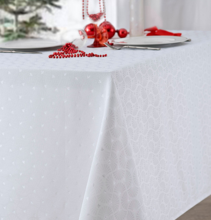 Nappe damassée Mandarin blanc/argent Calitex Nappe damassée Mandarin blanc/argent Calitex