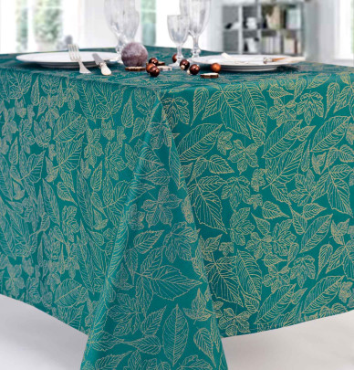Nappe damassée Loriol bleu canard Calitex
