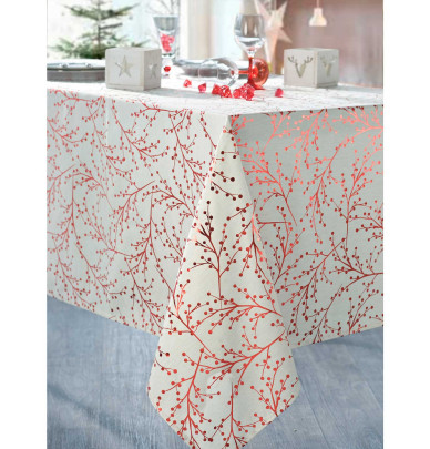 Nappe polyester Lyrod ivoire/rouge Calitex