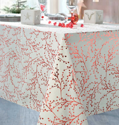 Nappe polyester Lyrod ivoire/rouge Calitex