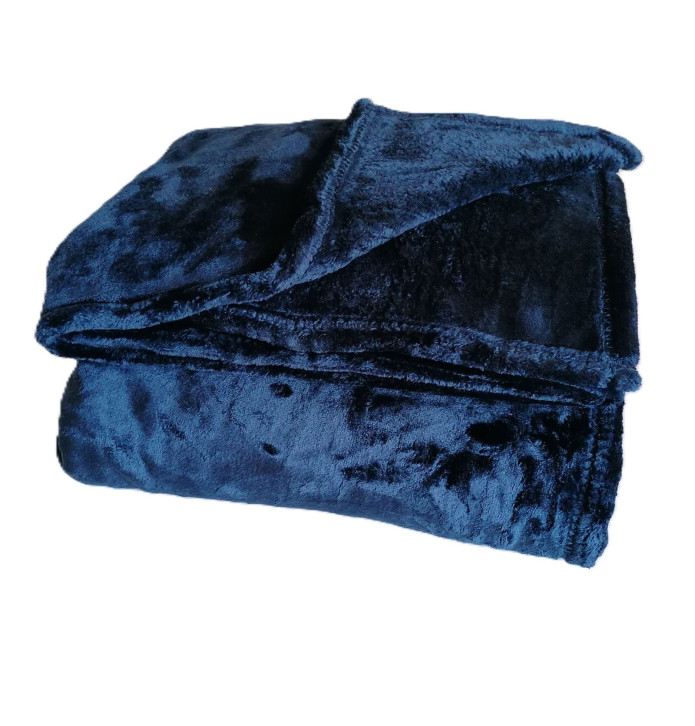Couverture polaire velours 500g/m² Velvea bleu marine Ourson