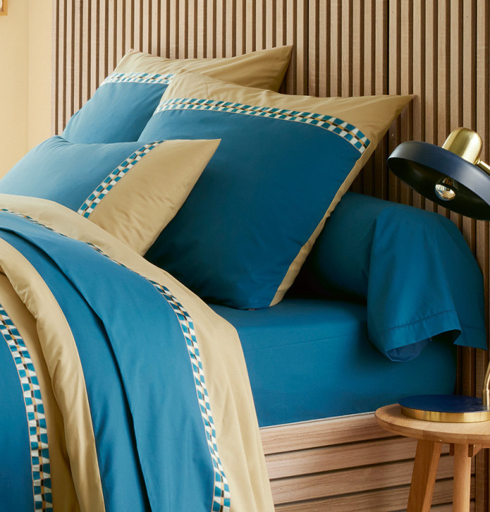 Parure de lit percale Lino cobalt Tradilinge -30% - Blancollection