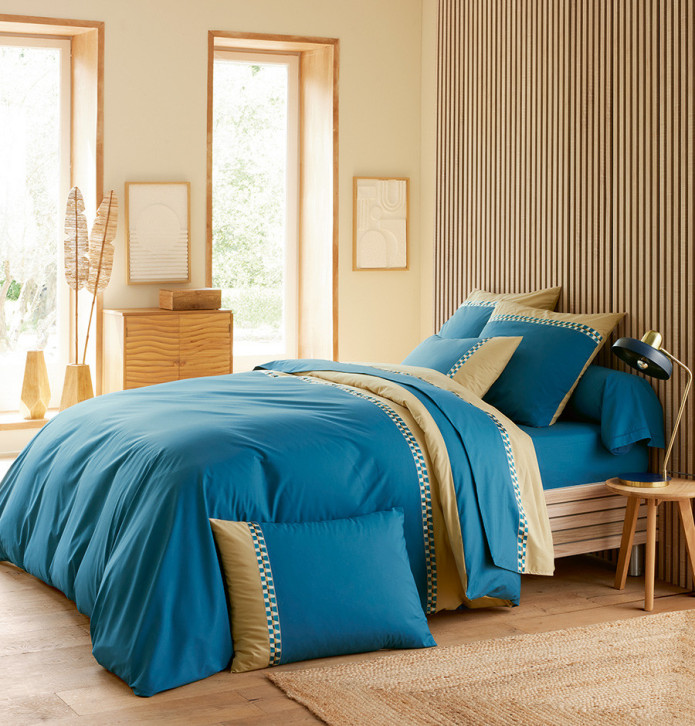 Parure de lit percale Lino cobalt Tradilinge