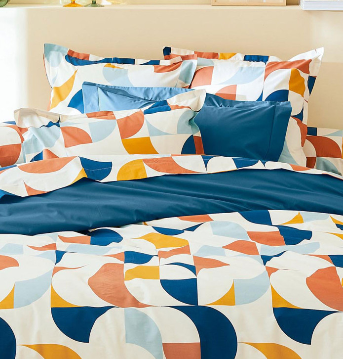 Parure de lit percale Modulo cobalt Tradilinge soldes -30% - Blancollection