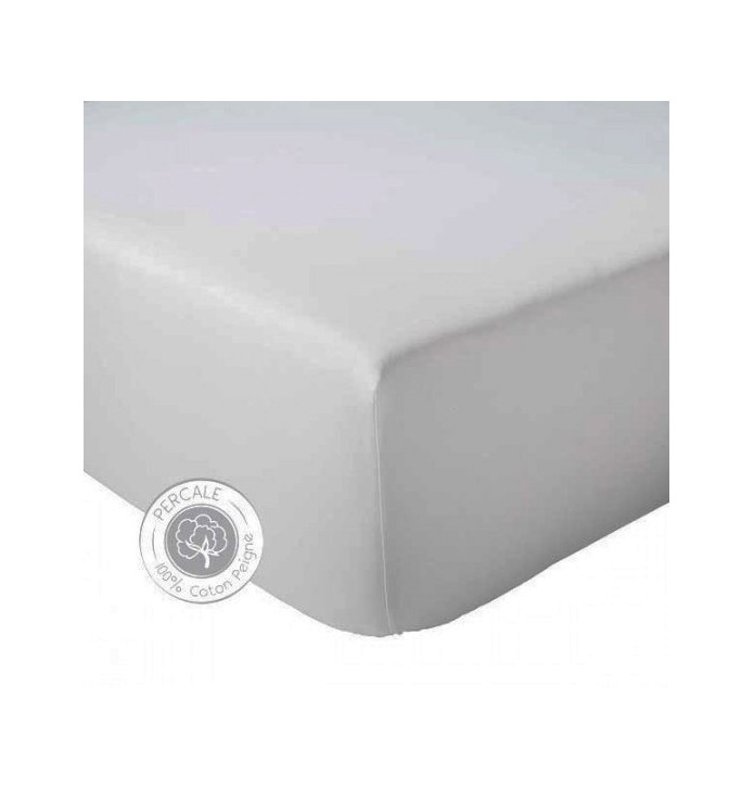 Drap housse percale gris nuage grands bonnets 40cm Tradilinge
