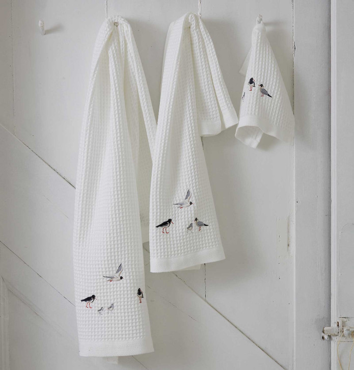 Serviette de toilette nid d'abeille Marée Basse Sylvie Thiriez - Blancollection