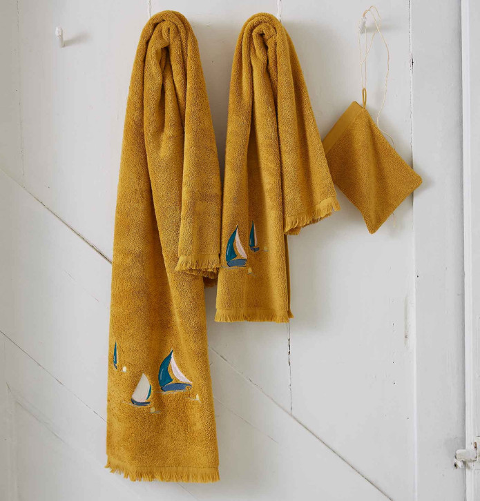 Serviette de toilette Au Large miel Sylvie Thiriez - Blancollection