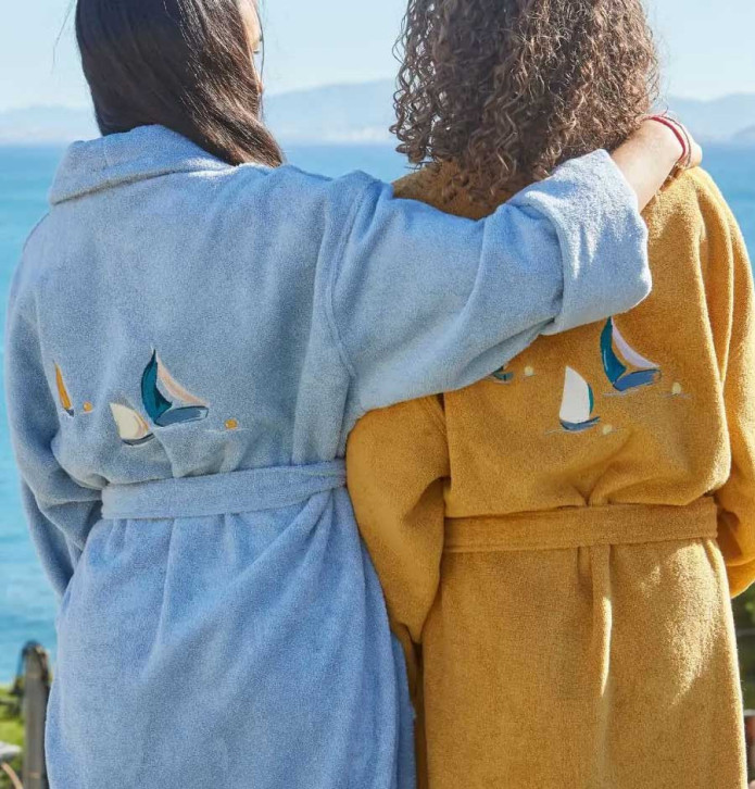 Peignoir brodé Au Large miel Sylvie Thiriez - Blancollection