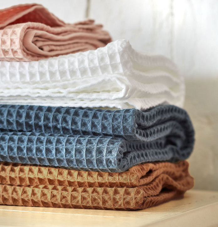 Drap de douche nid d'abeille Bain de minuit Sylvie Thiriez - Blancollection