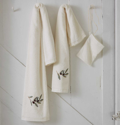 Serviette de toilette L'Oliveraie crème Sylvie Thiriez