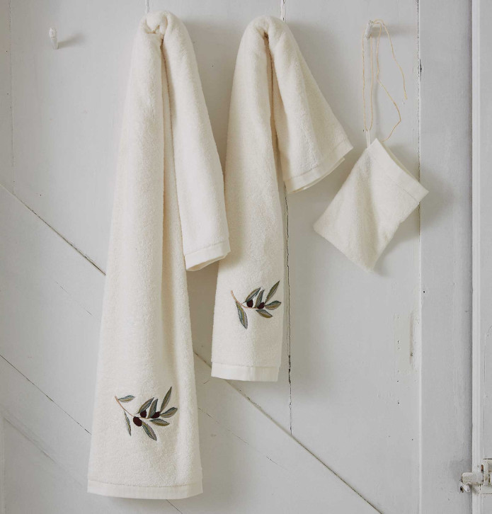 Drap de douche L'Oliveraie crème Sylvie Thiriez - Blancollection