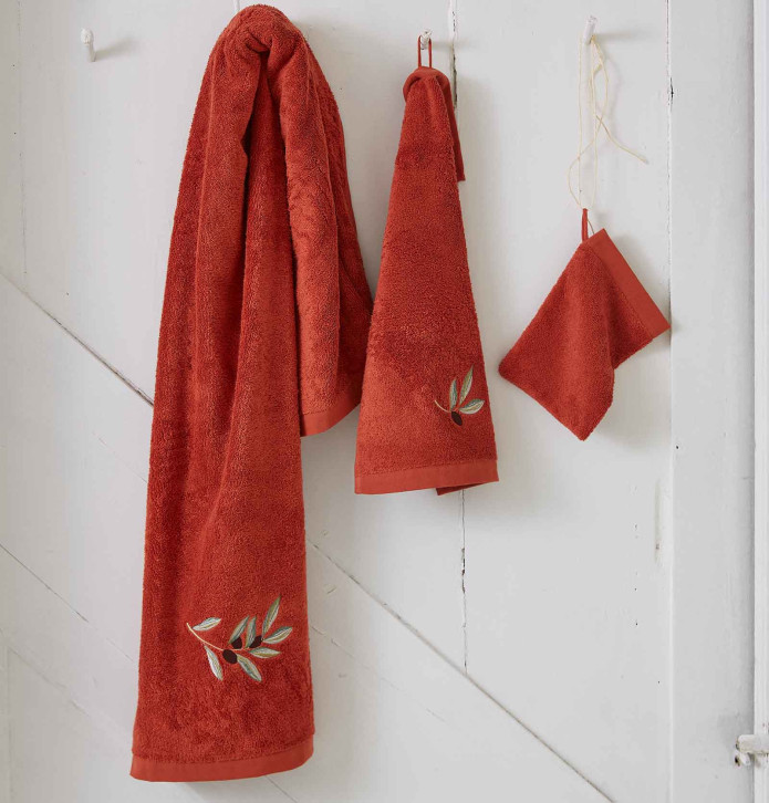Drap de bain L'Oliveraie terre cuite Sylvie Thiriez - Blancollection