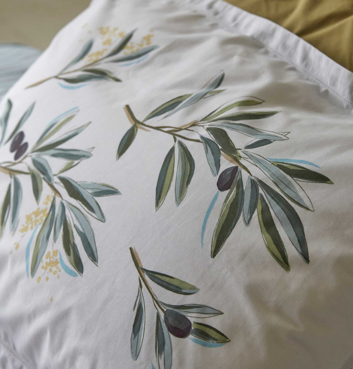 Parure de lit percale L'Oliveraie Sylvie Thiriez - Blancollection