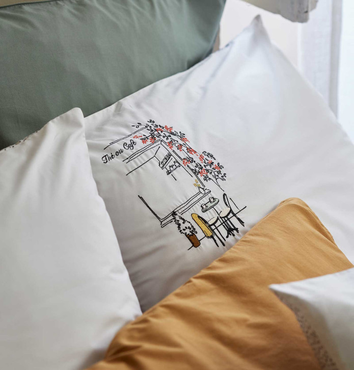 Parure de lit percale En terrasse Sylvie Thiriez - Blancollection