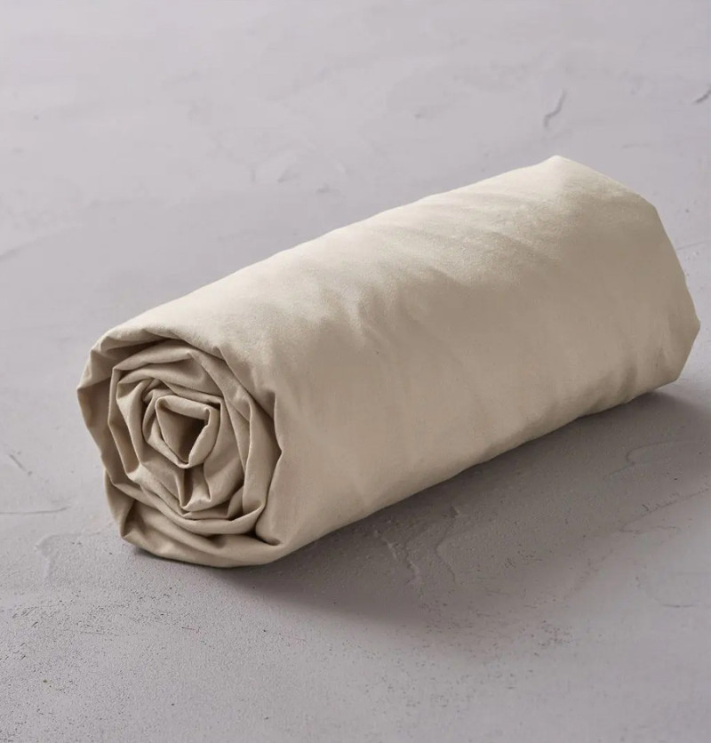 Drap housse percale lavée beige épeautre Sylvie Thiriez
