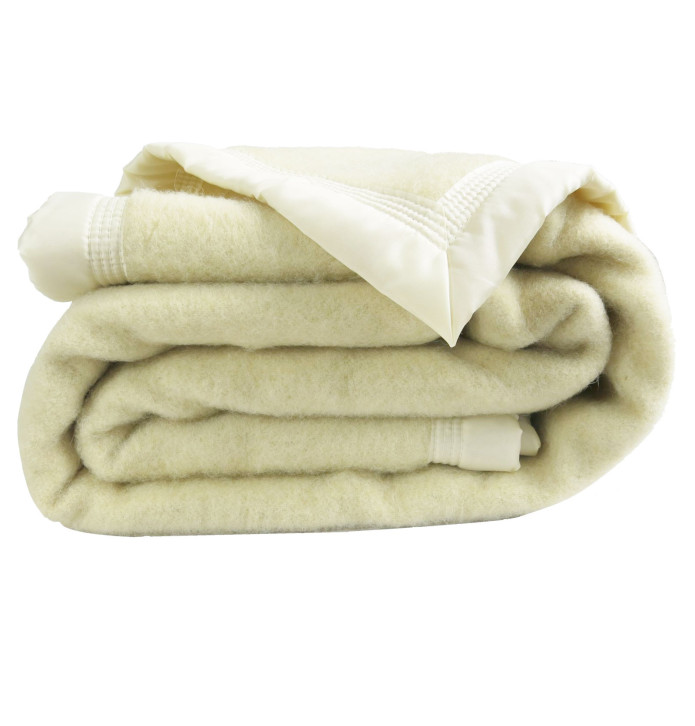 Couverture pure laine vierge Woolmark 600g/m² écru Ourson