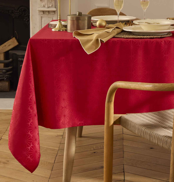 Nappe damassée polyester Venezia rouge Nydel - Blancollection