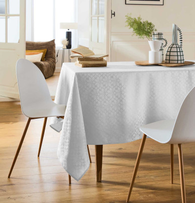 Nappe damassée polyester Lotus blanc Nydel