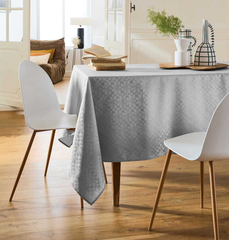 Nappe damassée polyester Lotus perle Nydel