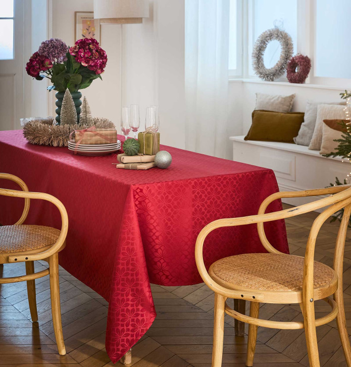 Nappe damassée polyester Lotus groseille Nydel - Blancollection