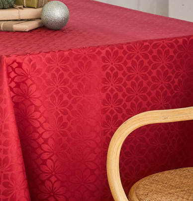 Nappe damassée polyester Lotus groseille Nydel - Blancollection