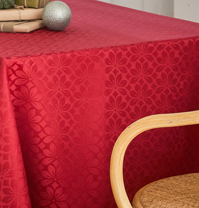 Nappe damassée polyester Lotus groseille Nydel - Blancollection