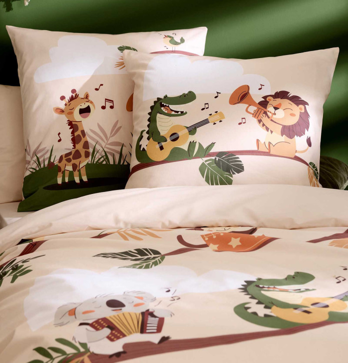 Housse de couette enfant percale Jungle Band Tradilinge - Blancollection