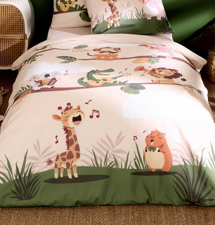 Parure de lit enfant percale Jungle Band Tradilinge - Blancollection