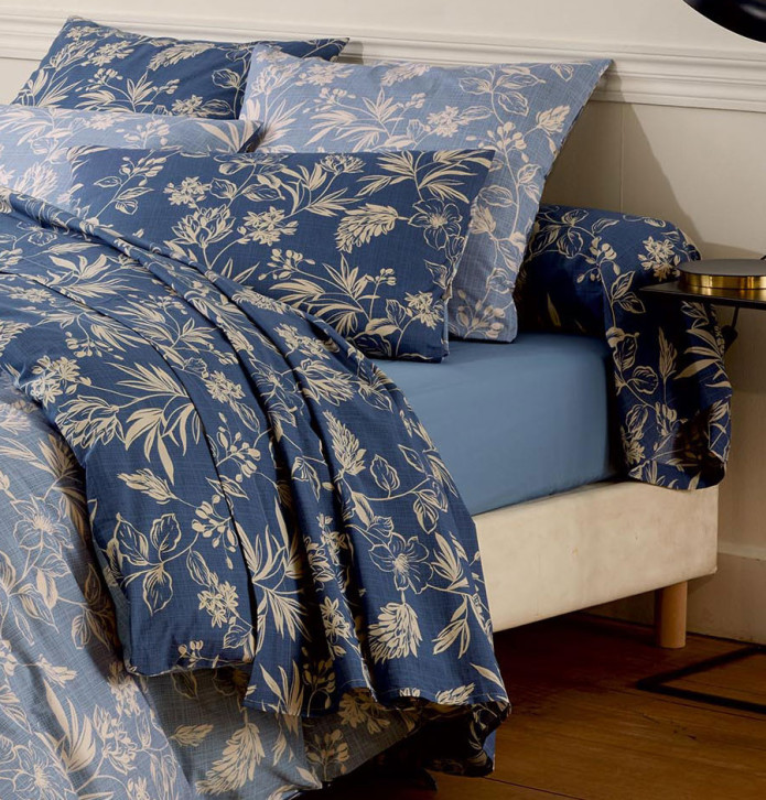 Parure de lit percale Eloïse ardoise Tradilinge - Blancollection