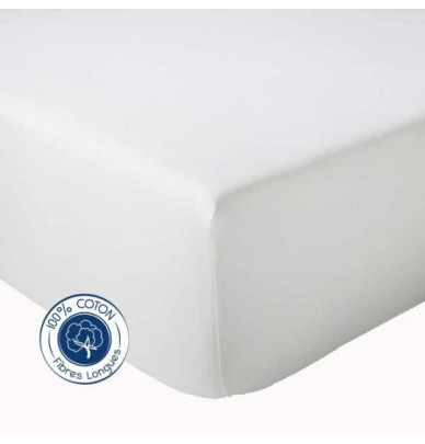 Drap housse en coton blanc Tradilinge