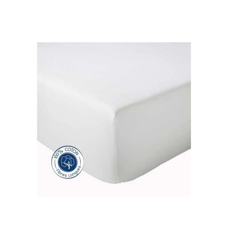 Drap housse en coton blanc Tradilinge