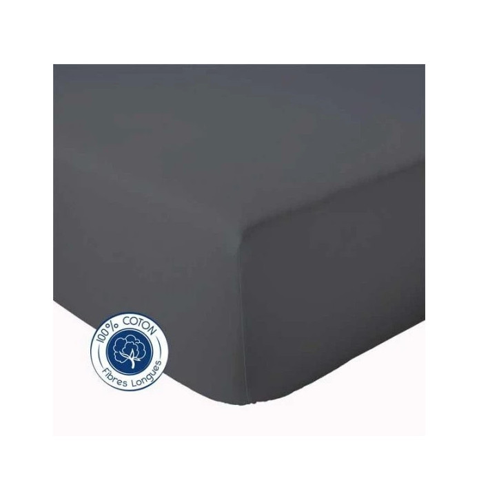 Drap housse coton gris carbone Tradilinge