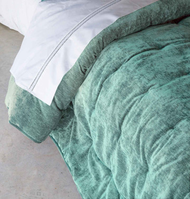 Couvre lit velours matelassé Détroit vert turquoise Antilo