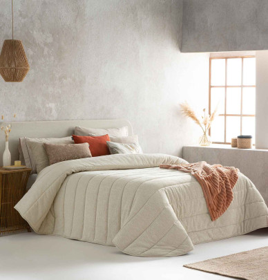 Couvre lit velours matelassé Lulu beige clair Antilo