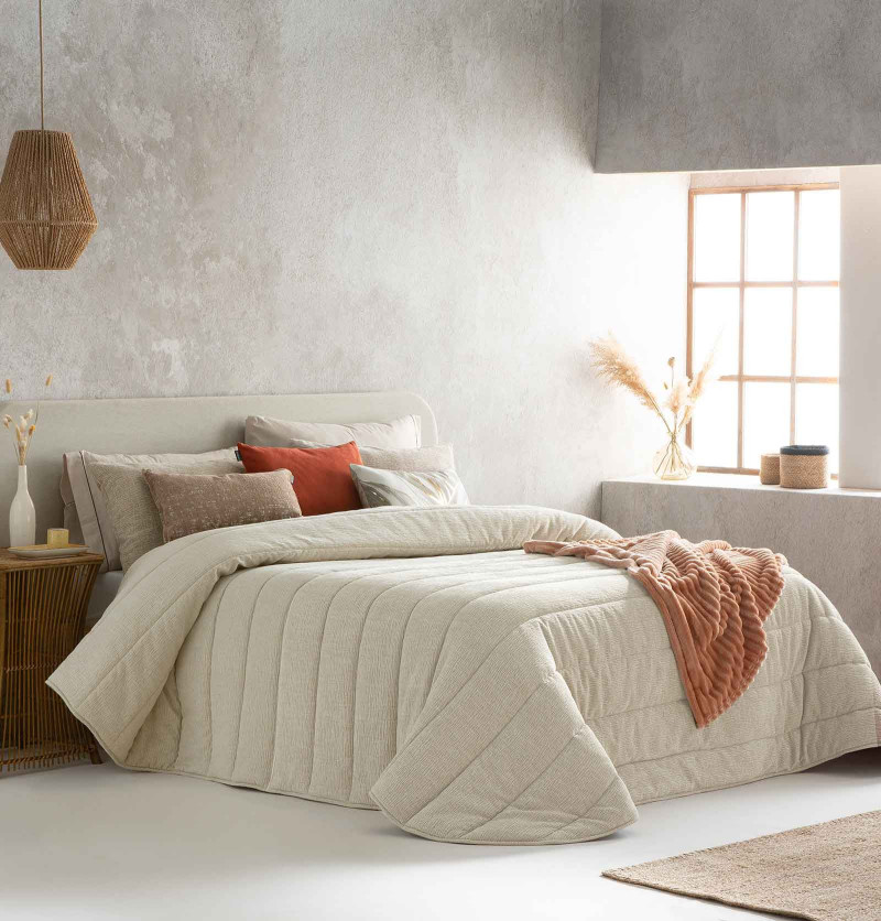 Couvre lit velours matelassé Lulu beige clair Antilo